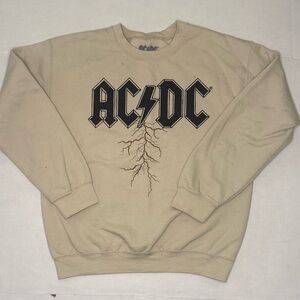 AC/DC Graphic Sweatshirt Mens M Tan Lightning Bolt Band Pullover Rock Metal